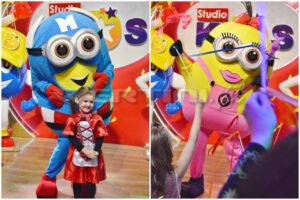 Żywa maskotka Minionek Kapitan Ameryka i Lola na imprezce dla dzieci